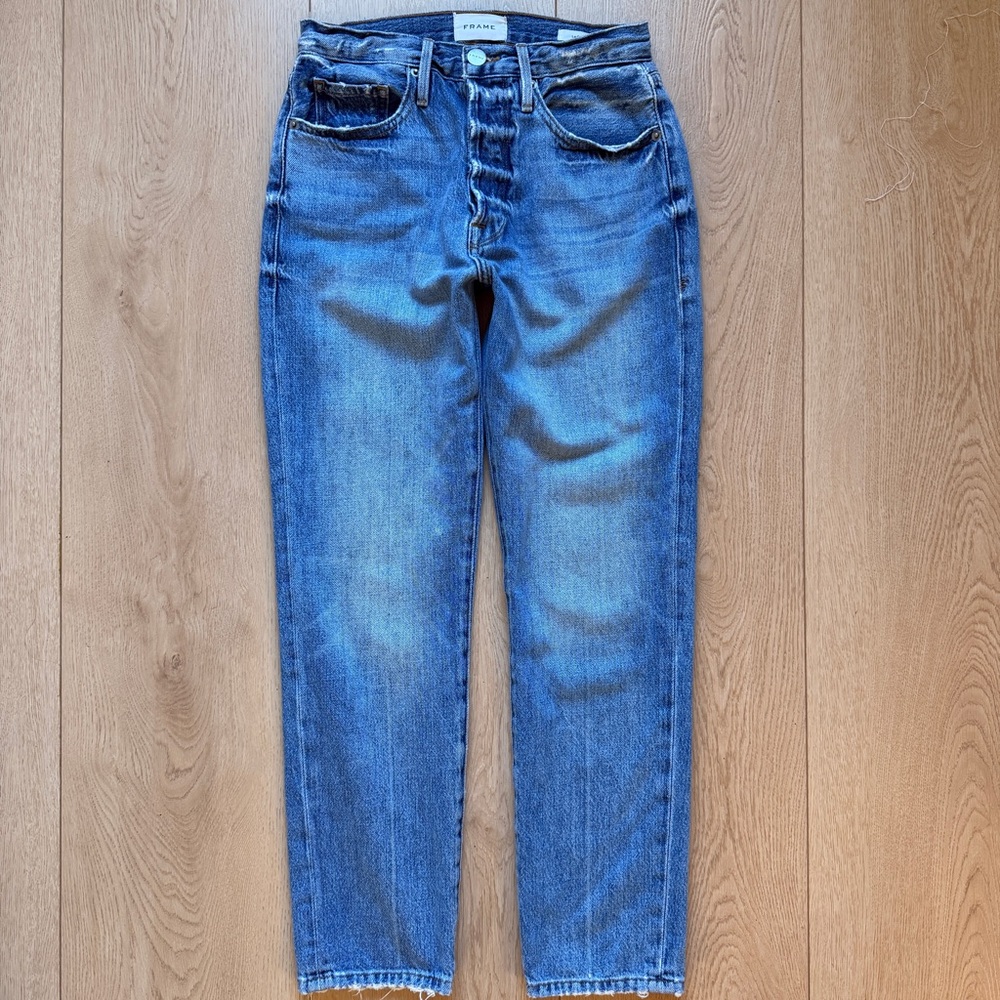 Frame Denim Le Original high rise Light Blue distressed cropped Jeans size 24 - Picture 6 of 16